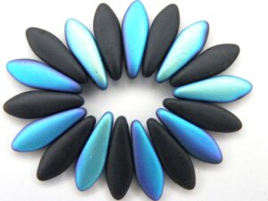 0010067 Matte Jet met AB, daggerbeads, 16 x 5 mm. 18 stuks.-0