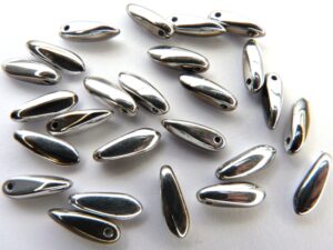 0020086 Jet met Full Silver Daggerbeads 11 x 3 mm. 25 stuks.-0