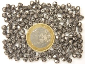 0020244 Chalk white Grey Marmered facet 4mm. 50 pc.-0