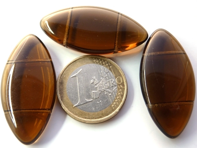0030006 Smoke Topaz Two Hole Big Oval Bead 38 x 18 x 7 mm.-0 0030006 Smoke Topaz Two Hole Big Oval Bead 38 x 18 x 7 mm.-0