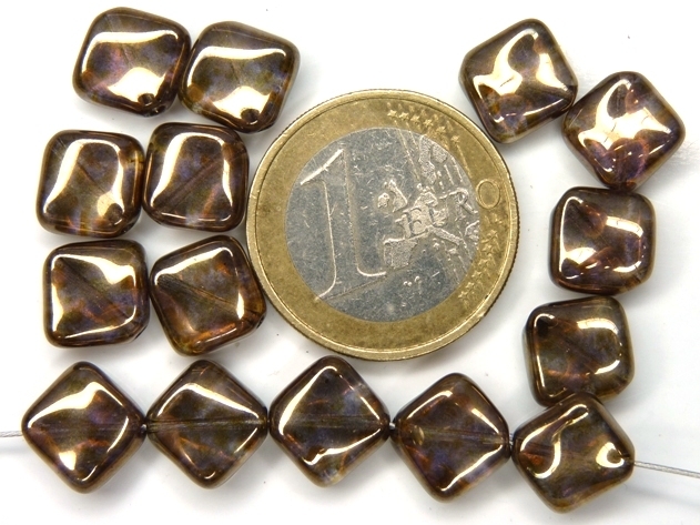 0030083 Crystal Brown Lila Gold Luster gegolfd vierkantje. 15 Pc.-0 0030083 Crystal Brown Lila Gold Luster gegolfd vierkantje. 15 Pc.-0