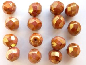 0030273 Opaque White Rose Gold /Topaz Luster facet 8 mm. 15 Pc.-0