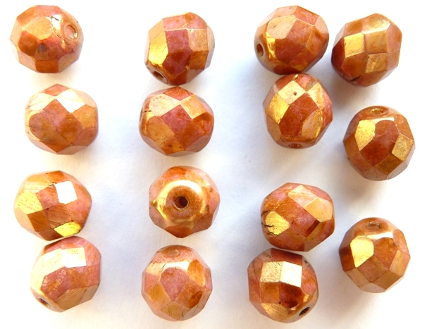 0030273 Opaque White Rose Gold /Topaz Luster facet 8 mm. 15 Pc.-0