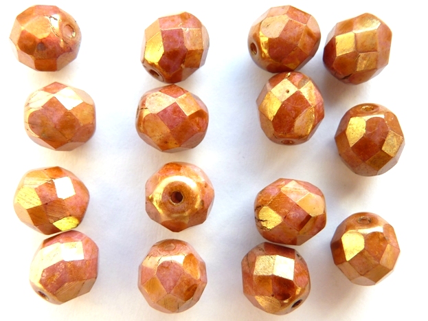 0030273 Opaque White Rose Gold /Topaz Luster facet 8 mm. 15 Pc.-0 0030273 Opaque White Rose Gold /Topaz Luster facet 8 mm. 15 Pc.-0