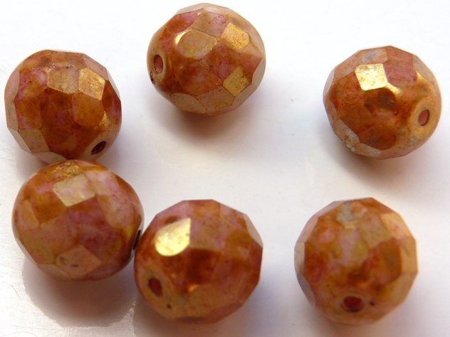 0030294 Opaque White Rose Gold /Topaz facet 10 mm. 6 Pc.-0 0030294 Opaque White Rose Gold /Topaz facet 10 mm. 6 Pc.-0