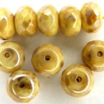 0040221 Opaque White Silver picasso rondelle, 9 x 6 mm 10 Pc.-0