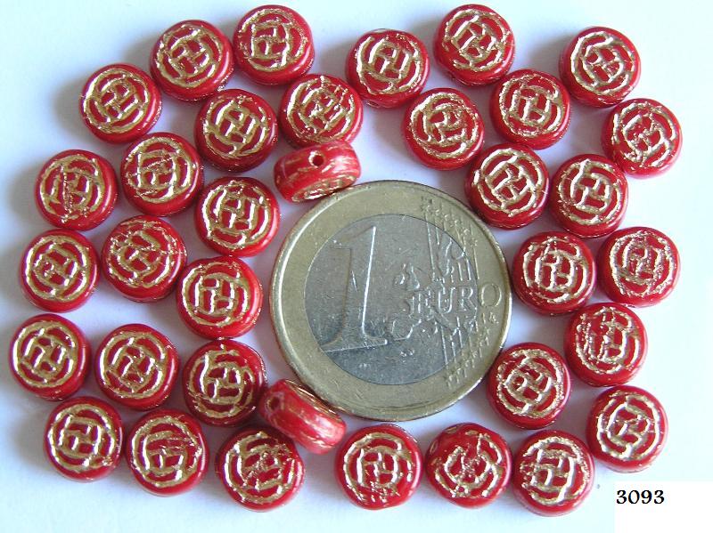 0050073 Opaque rood rond schijfje met goud-0 0050073 Opaque rood rond schijfje met goud-0