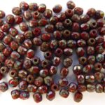0050241 Dark Coral Red – Picasso, facet, 3 mm.-0