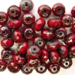 0050252 Dark Opaque Red Silver Travertin Facet Rondelle 9 x 6 mm-0