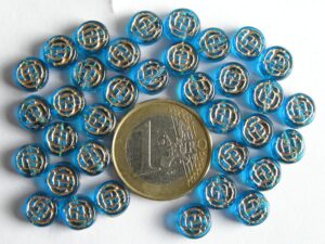0090209 Aqua/Blauw schijfje met goudkleur-0