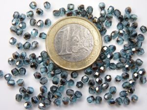 FP1-03-60010ZR Aquamarine Bronze Iris Czech Glass Facet Firepolish 3mm