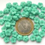 0100013 Opaque Green Turquoise Flower. 40 Pc.-0