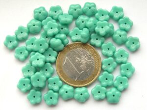 0100013 Opaque Green Turquoise Flower. 40 Pc.-0
