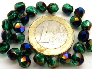 FP1-06-50730BR Emerald Blue Iris Czech Glass Facet Firepolish 6 mm