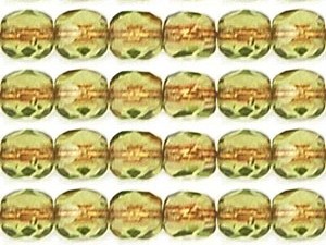 0100432 Copper-Lined Olive facet, 4 mm. 4 mm. 50 stuks-0