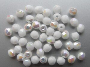 FP1-04-03000X Opaque White AB Czech Glass Facet Firepolish 4mm