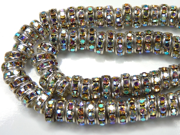 0160105 Strass rondellen silver Crystal AB 8,5 x 4 mm. 4 Pc.-5233