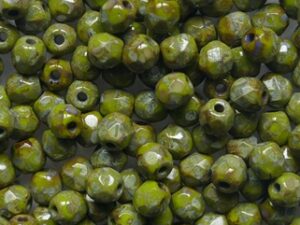 FP1-03-53400T Opaque Green Travertin Czech Glass Facet Firepolish 3mm 50 stuks