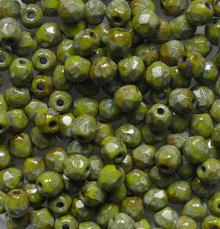 FP1-03-53400T Opaque Green Travertin Czech Glass Facet Firepolish 3 mm color 53400-86800