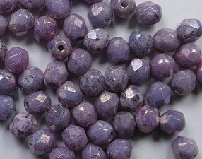 FP1-04-03000LE Luster Metallic Amethyst Chalk Czech Glass Facet Firepolish 4mm