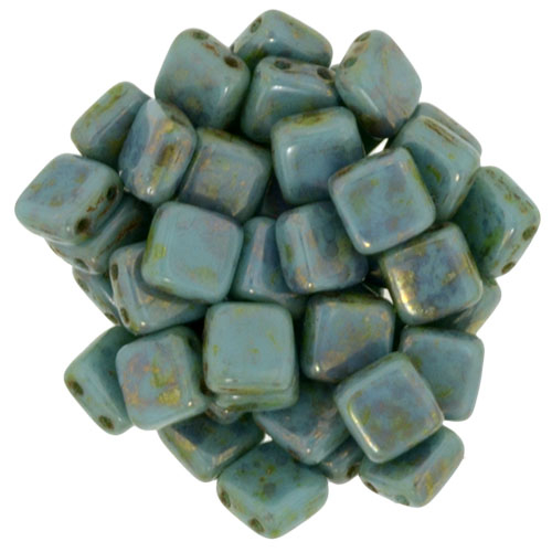 CMT-63140LG CzechMates Tile GoldLustered Green Turquoise 14 Pc.-14313