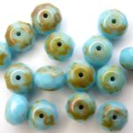 0090329 Opaque Blue Turquoise Silver Travertin facet Rondelle 15 Pc.-0