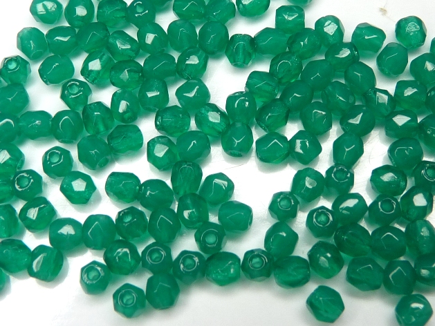 FP1-03-52060 Alabaster Malachite Green Czech Glass Facet Firepolish 3mm 0100334 Alabaster Malachite Green, facet 3 mm. 50 Pc.-0