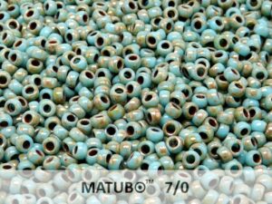MTB-07-63030-43400 Opaque Blue Turquoise Silver Picasso MATUBO™ Rocailles 7/0