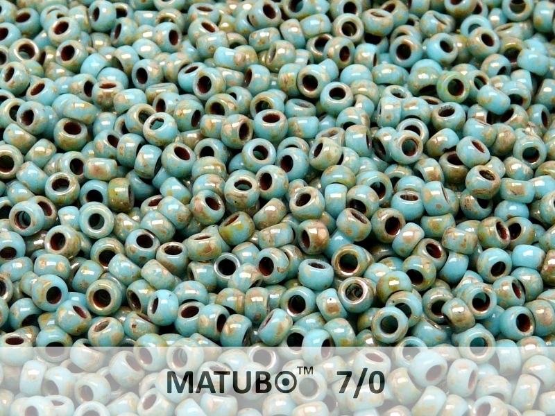 MTB-07-63030-43400 Opaque Blue Turquoise Silver Picasso MATUBO™ Rocailles 7/0 MTB-07-63030-43400 Opaque Blue Turquoise Silver Picasso MATUBO™ Rocailles 7/0