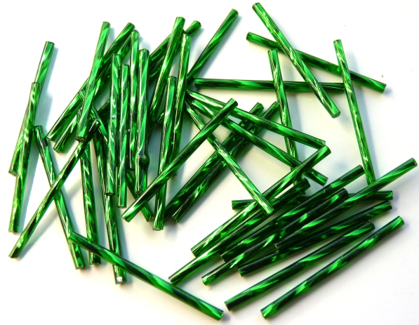 BU-57060 Silver Lined Bottle Green Twisted Bugle 35 mm. 10 gram-0 BU-57060 Silver Lined Bottle Green Twisted Bugle 35 mm. 10 gram-0