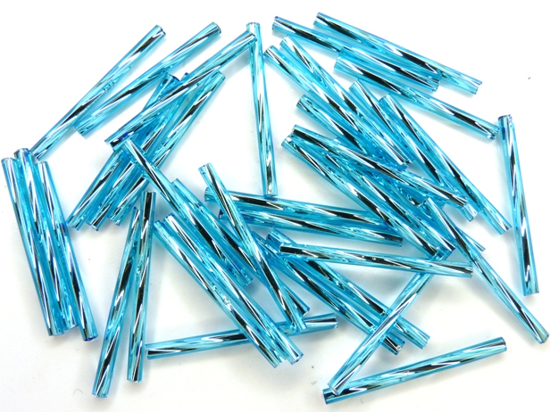 BU-67010 Silver Lined Light Aqua Twisted Bugles 30 mm. 10 gram-0 BU-67010 Silver Lined Light Aqua Twisted Bugles 30 mm. 10 gram-0