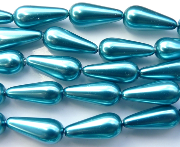 0090268 Aqua Glass Pearl Pearshape 8 Pc.-6015