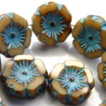 0040020 Opaque Beige, Travertin, Tuquoise Wax, Table Cut Flower 5 Pc.-0
