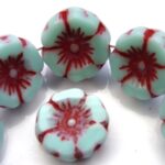 0100009 Opaque Light Green Turquoise, Red Picasso, Table Cut Flower 5 Pc.-0