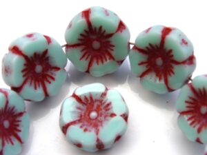 0100009 Opaque Light Green Turquoise, Red Picasso, Table Cut Flower 5 Pc.-0