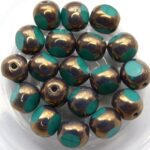 0100346 Opaque Green Turquoise met Bronze 3 Cut 8 mm. 6 Pc.-0