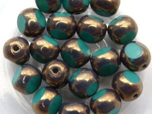 0100346 Opaque Green Turquoise met Bronze 3 Cut 8 mm. 6 Pc.-0