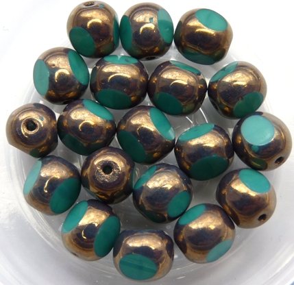 0100346 Opaque Green Turquoise met Bronze 3 Cut 8 mm. 6 Pc.-0 0100346 Opaque Green Turquoise met Bronze 3 Cut 8 mm. 6 Pc.-0