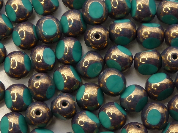 0100346 Opaque Green Turquoise met Bronze 3 Cut 8 mm. 6 Pc.-6030