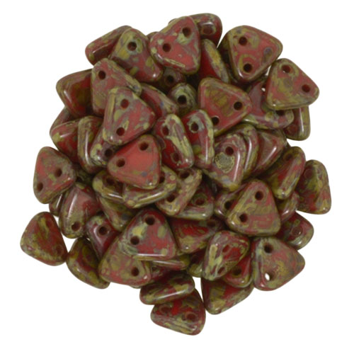 CMTR-93200-86800 CzechMates Triangle Opaque Red Picasso, 10 gram-0 CMTR-93200-86800 CzechMates Triangle Opaque Red Picasso, 10 gram-0