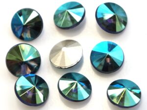 RIV-08-30340-28701 Montana/Sapphire AB Silver Foiled Rivoli 8 mm. 6 Pc.-0