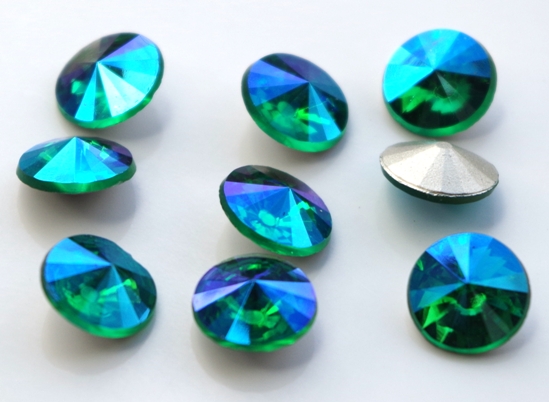 RIV-08-50730-28701 Emerald AB Silver Foiled Rivoli 8 mm. 6 Pc.-0