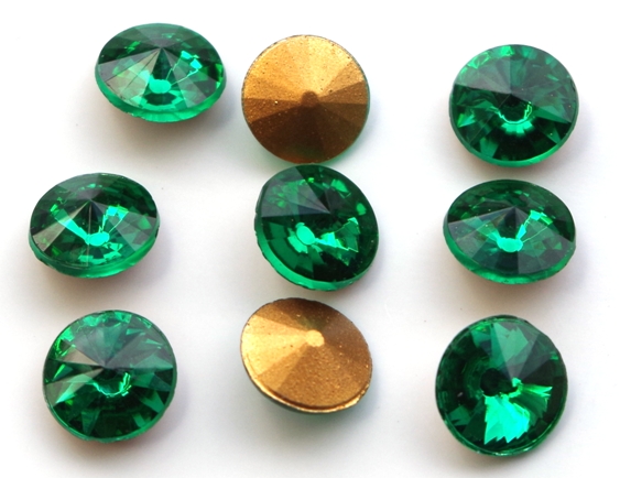 RIV-08-50730 Emerald Gold Foiled Rivoli 8 mm. 6 Pc.-0