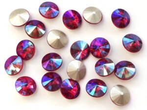 RIV-08-90070-28701 Light Siam Ruby AB Silver Foiled Rivoli 8 mm. 6 Pc.-0