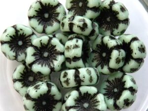 0100011 Opaque Light Green Black Wax Flower 10 Pc.-6358