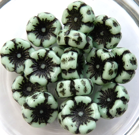 0100011 Opaque Light Green Black Wax Flower 10 Pc.-6358
