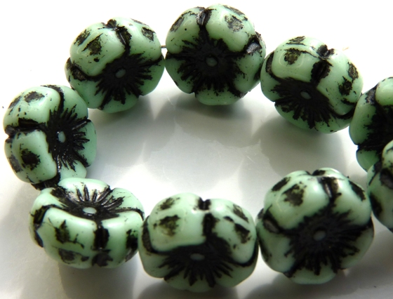 0100011 Opaque Light Green Black Wax Flower 10 Pc.-0