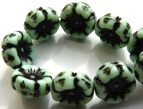 0100011 Opaque Light Green Black Wax Flower 10 Pc.-0 0100011 Opaque Light Green Black Wax Flower 10 Pc.-0