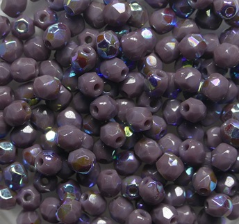 FP1-03-23030X Opaque Purple AB Czech Glass Facet Firepolish 3mm