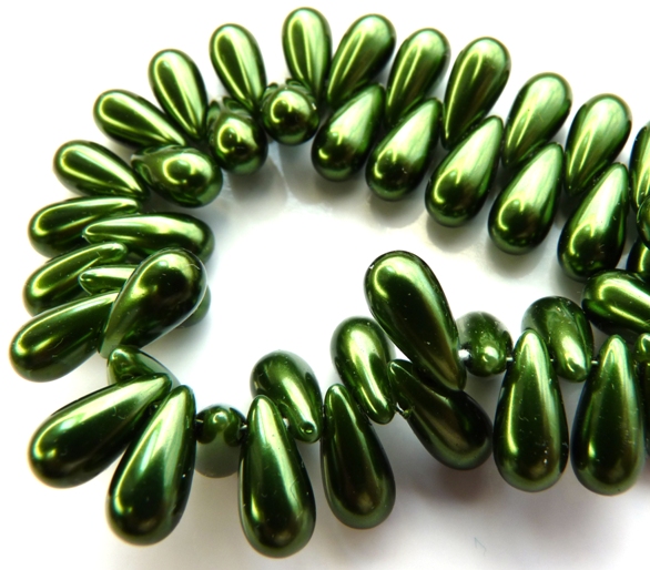 0100112 Dark Green Glass Pearl Drop 30 Pc.-0 0100112 Dark Green Glass Pearl Drop 30 Pc.-0